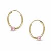 Thumbnail Image 0 of Child's Hoop Earrings with Pink Cubic Zirconia in 14K Gold