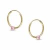 Thumbnail Image 1 of Child's Hoop Earrings with Pink Cubic Zirconia in 14K Gold