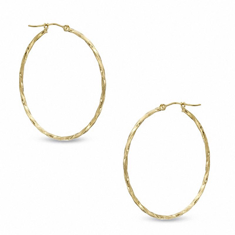 35mm Square Twist Hoop Earrings in 14K Gold|Peoples Jewellers