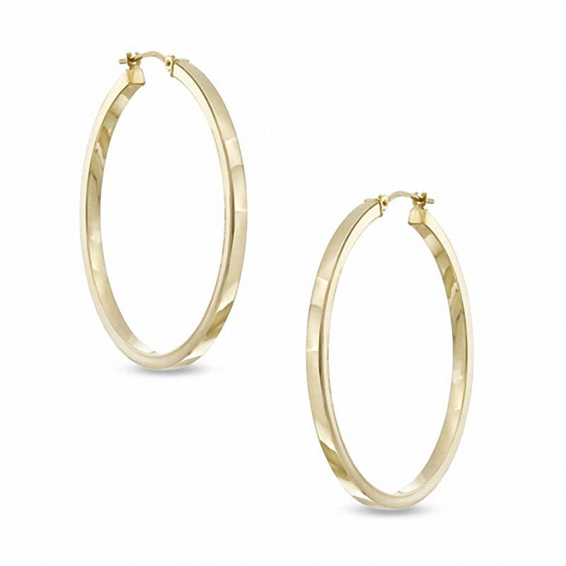 Main Image 1 of 40mm Square Hoop Earrings in 14K Gold
