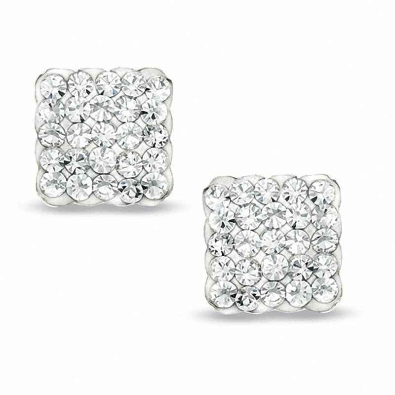 Square Crystal Stud Earrings in 14K Gold|Peoples Jewellers