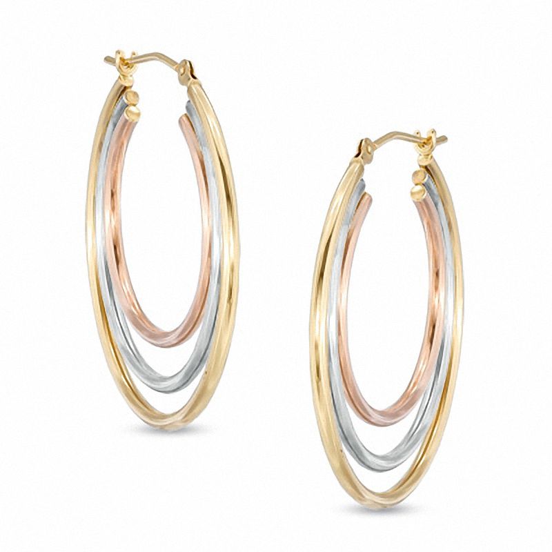 Triple Hoop Earrings in 14K Tri-Tone Gold|Peoples Jewellers