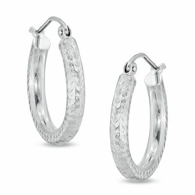 20mm Diamond-Cut Hoop Earrings in 14K White Gold