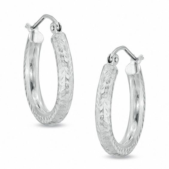 20mm Diamond-Cut Hoop Earrings in 14K White Gold