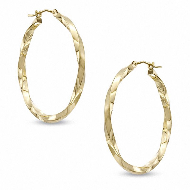 30mm Square Twist Hoop Earrings in 14K Gold|Peoples Jewellers