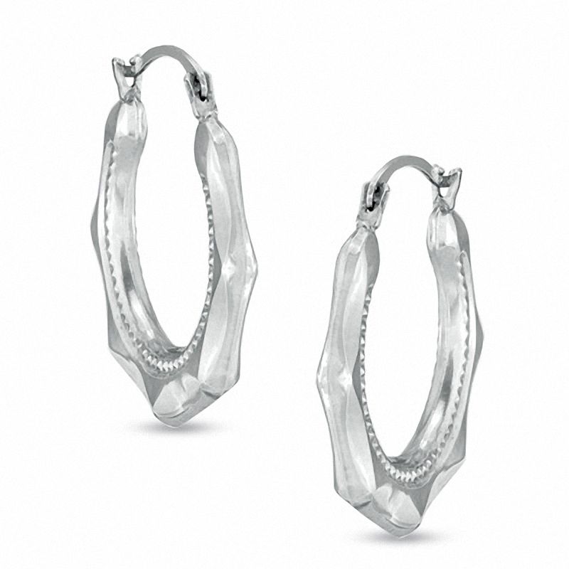 Main Image 1 of Scalloped Hoop Earrings in 14K White Gold