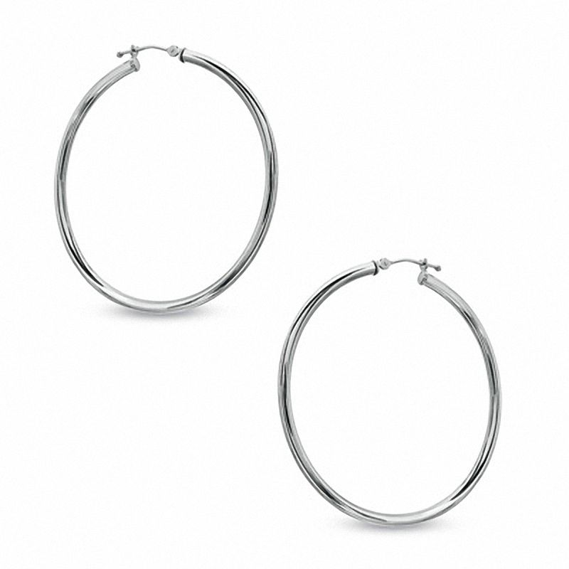Main Image 1 of 47mm Polished Hoop Earrings in 14K White Gold