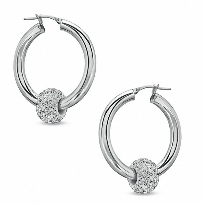 30mm Hoop Earrings with Crystal Bead in Sterling Silver|Peoples Jewellers
