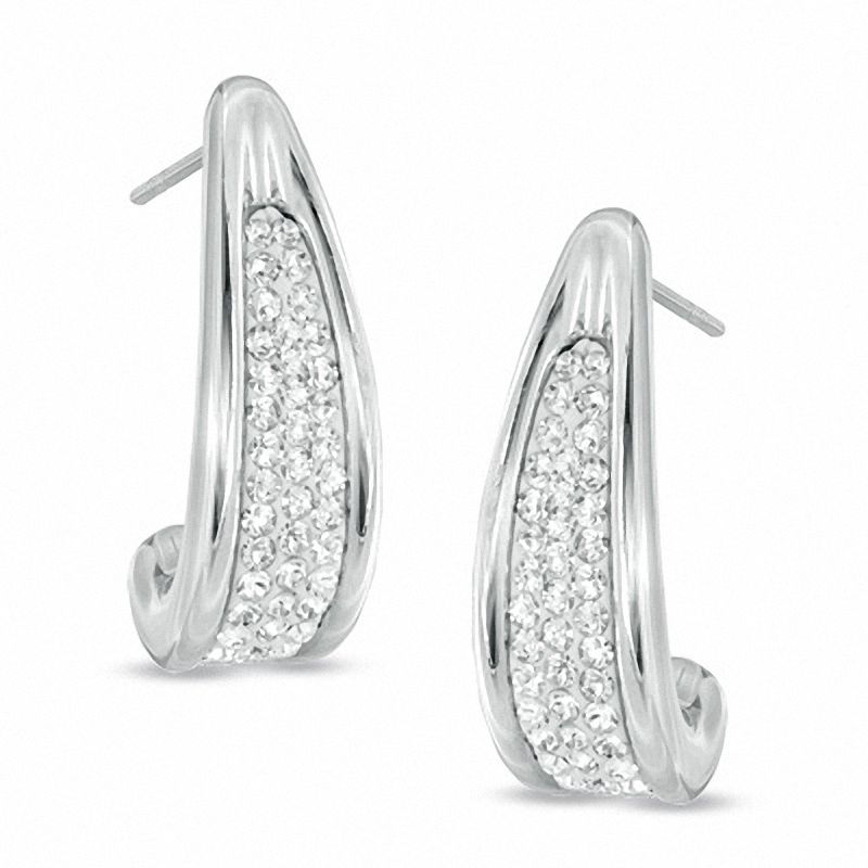 Crystal J-Hoop Earrings in Sterling Silver|Peoples Jewellers