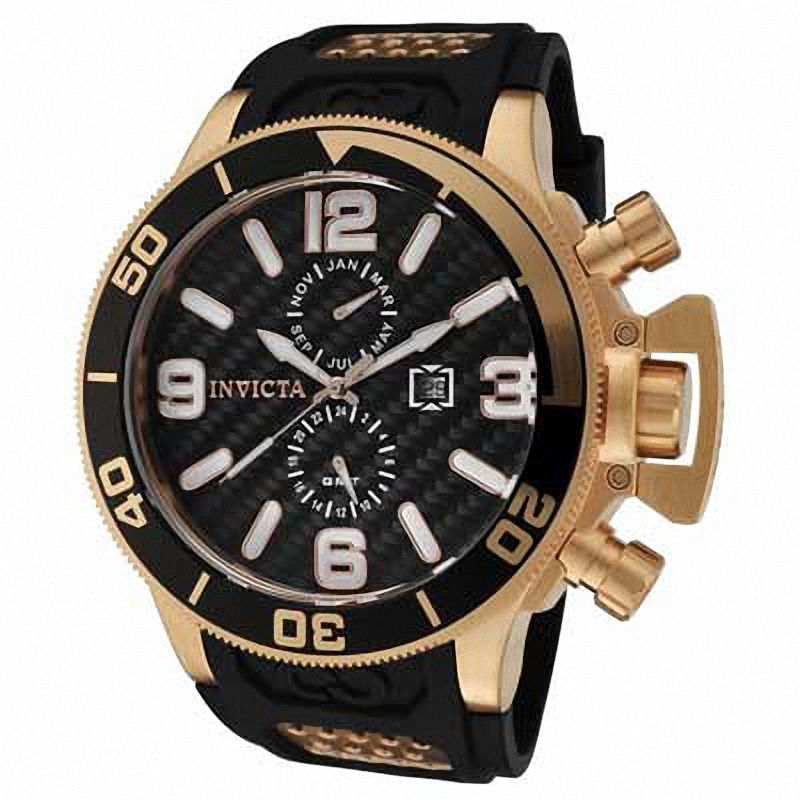 Main Image 1 of Men's Invicta Corduba Rose-Tone Strap Watch with Black Carbon Fibre Dial (Model: 10507)