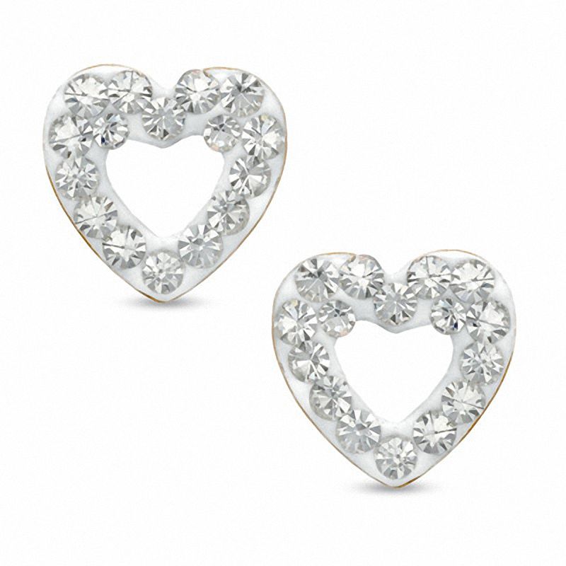 Main Image 1 of White Crystal Heart Earrings in 14K Gold