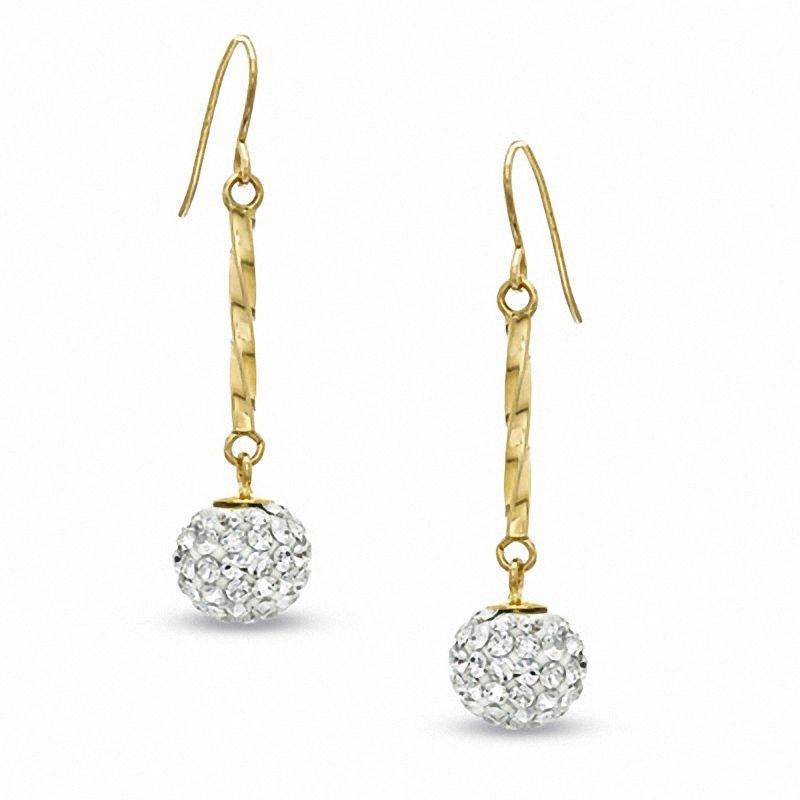 White Crystal Ball Twisted Drop Earrings in 14K Gold|Peoples Jewellers