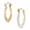 Thumbnail Image 1 of Reversible Crystal and Beaded Swirl Hoop Earrings in 14K Gold