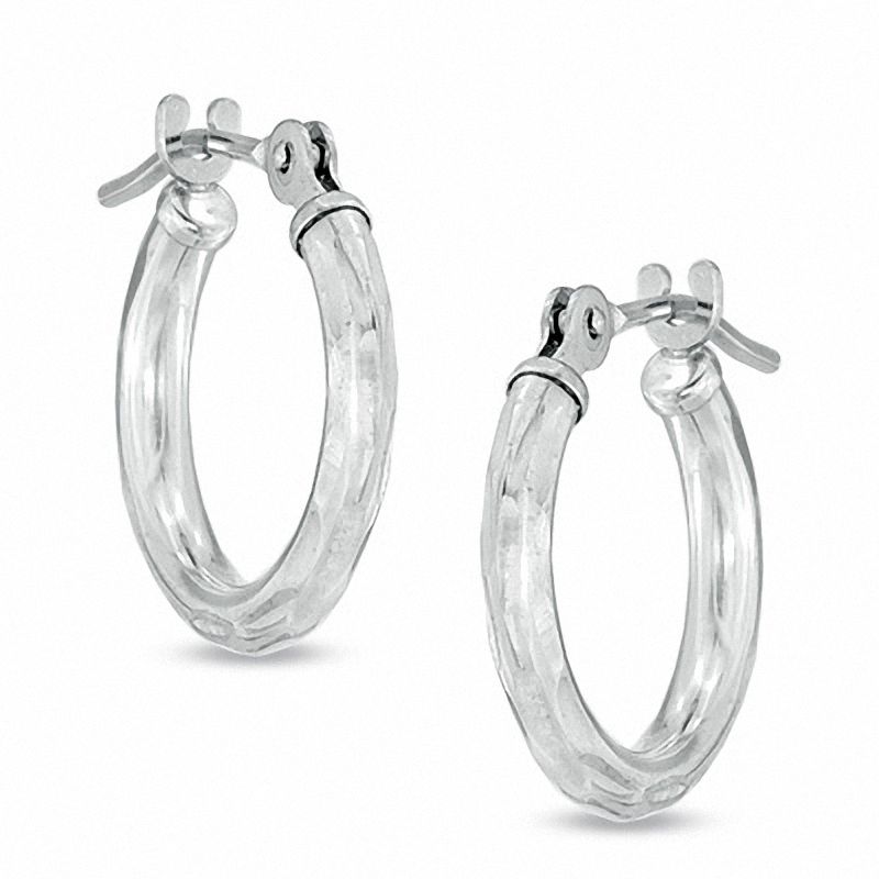 Main Image 1 of 13mm Diamond-Cut Hoop Earrings in 14K White Gold