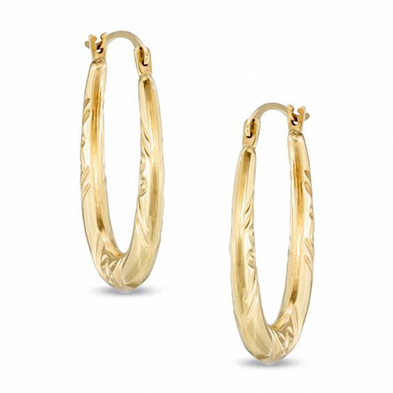 Patterned Oval Hoop Earrings in 14K Gold