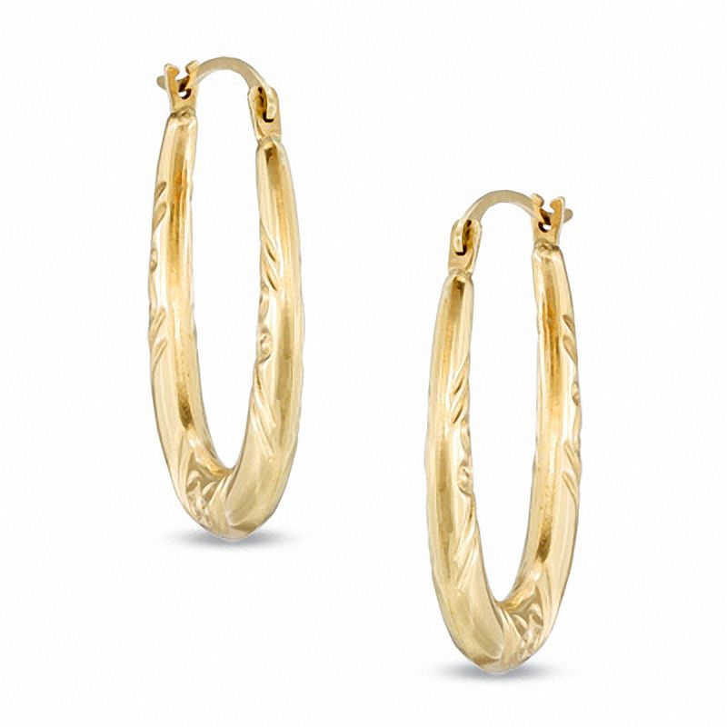 Patterned Oval Hoop Earrings in 14K Gold|Peoples Jewellers