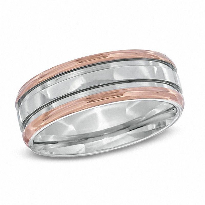 Men's 7.0mm Wedding Band in Two-Tone Stainless Steel - Size 10