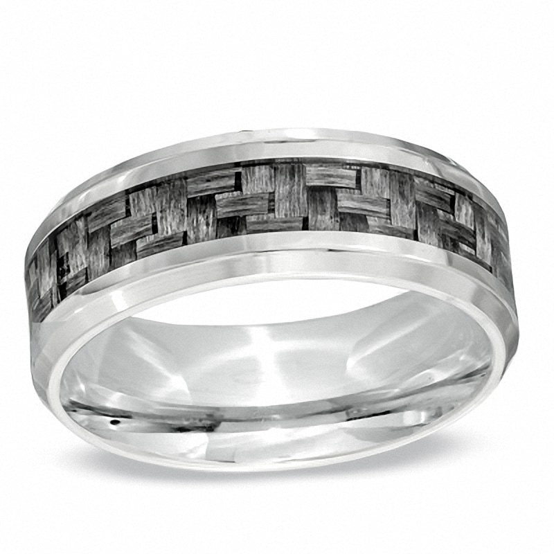Men's 8.0mm Grey Carbon Fibre Wedding Band in Stainless Steel - Size 10