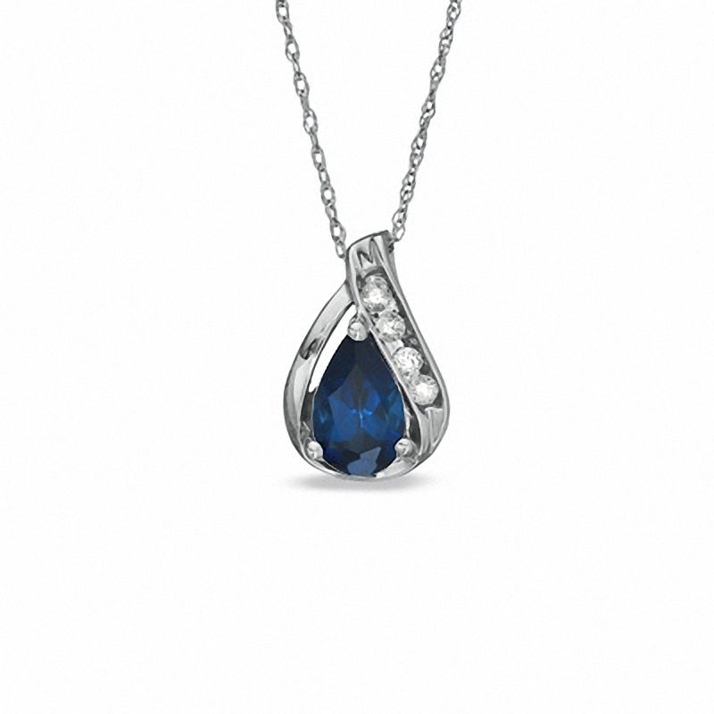 Pear-Shaped Lab-Created Blue and White Sapphire Pendant in 10K White Gold