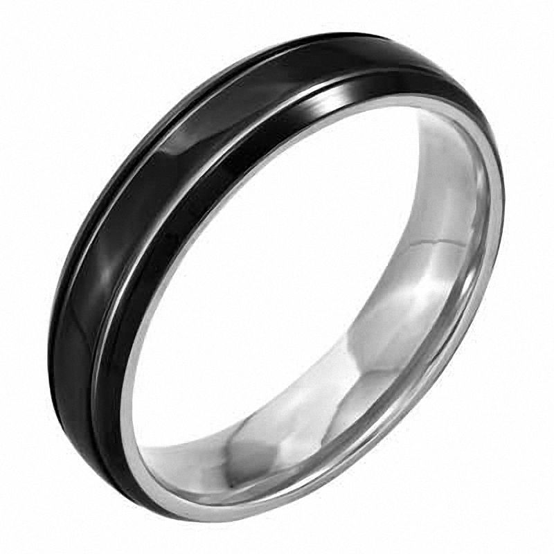 Men's 6.0mm Bevelled Wedding Band in Black IP Stainless Steel|Peoples Jewellers