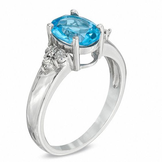 Oval Swiss Blue Topaz and Diamond Accent Pendant, Ring and Earrings Set in Sterling Silver - Size 7