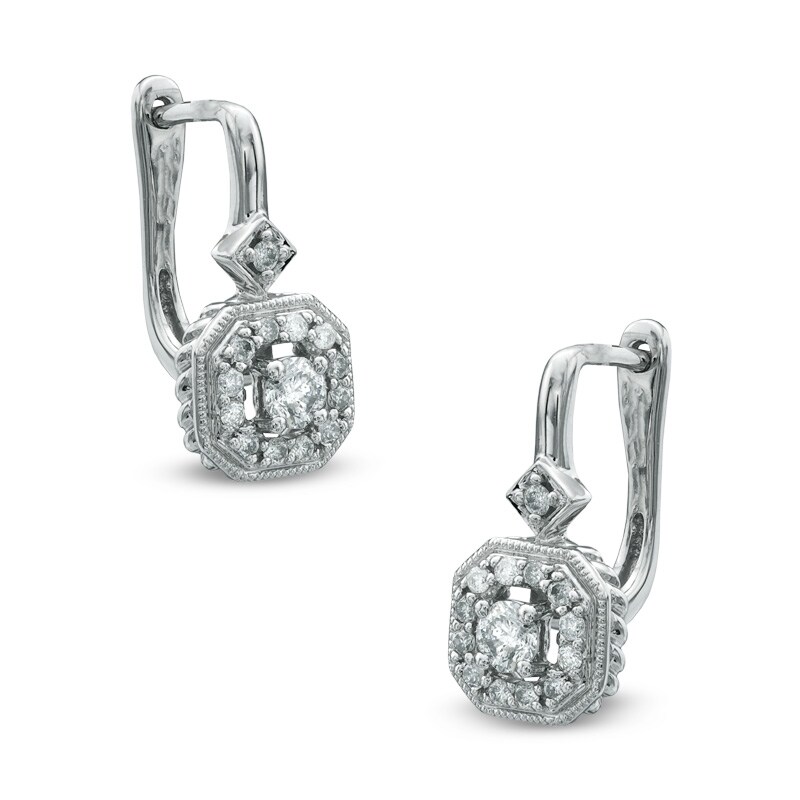 0.38 CT. T.W. Diamond Vintage-Style Drop Earrings in 10K White Gold