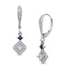 Thumbnail Image 0 of Vera Wang Love Collection 0.47 CT. T.W. Princess-Cut Diamond and Blue Sapphire Drop Earrings in 14K White Gold