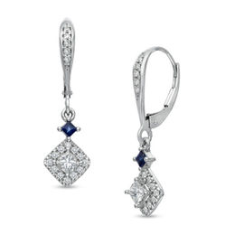 Vera Wang Love Collection 0.47 CT. T.W. Princess-Cut Diamond and Blue Sapphire Drop Earrings in 14K White Gold