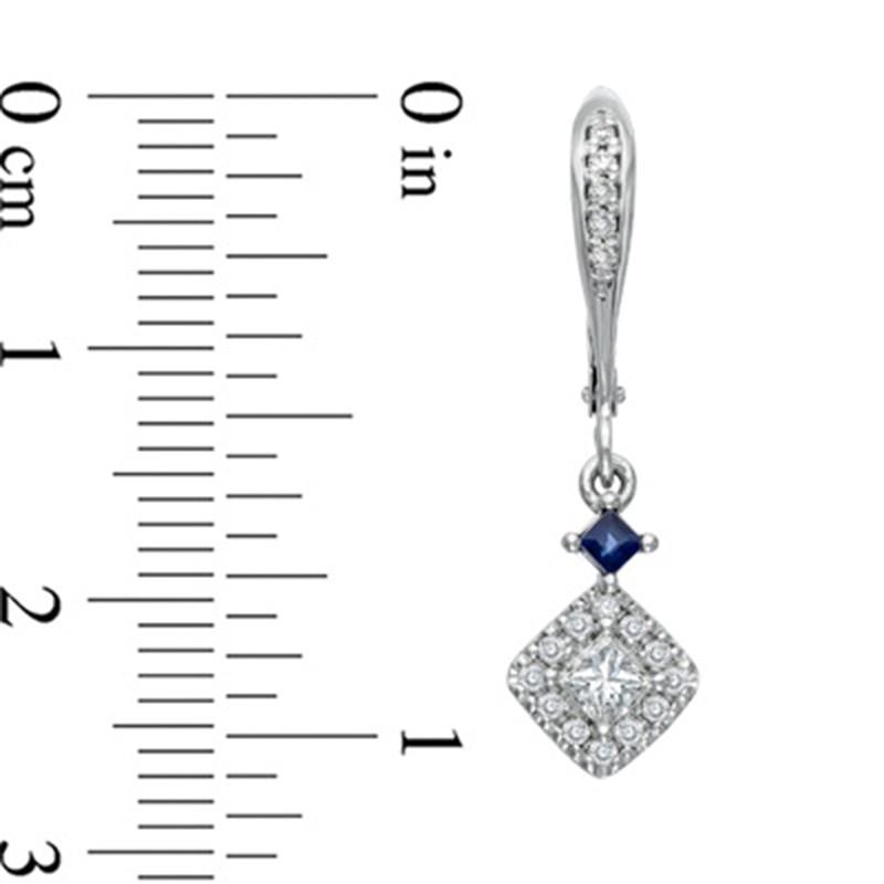 Vera Wang Love Collection 0.47 CT. T.W. Princess-Cut Diamond and Blue Sapphire Drop Earrings in 14K White Gold