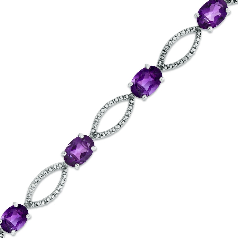 Oval Amethyst and Diamond Accent Bracelet in Sterling Silver - 7.25"|Peoples Jewellers