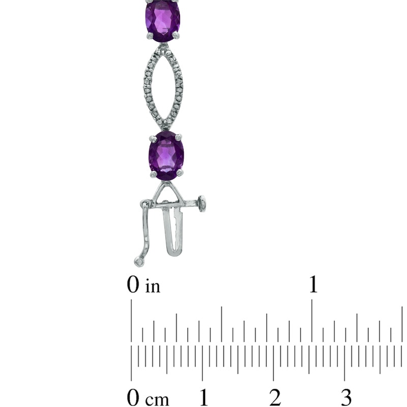 Main Image 2 of Oval Amethyst and Diamond Accent Bracelet in Sterling Silver - 7.25"
