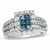 Thumbnail Image 1 of 2.00 CT. T.W. Enhanced Blue Composite Princess-Cut and White Diamond Rectangular Frame Ring in 14K White Gold