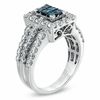 2.00 CT. T.W. Enhanced Blue Composite Princess-Cut and White Diamond Rectangular Frame Ring in 14K White Gold