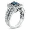 Thumbnail Image 2 of 2.00 CT. T.W. Enhanced Blue Composite Princess-Cut and White Diamond Rectangular Frame Ring in 14K White Gold