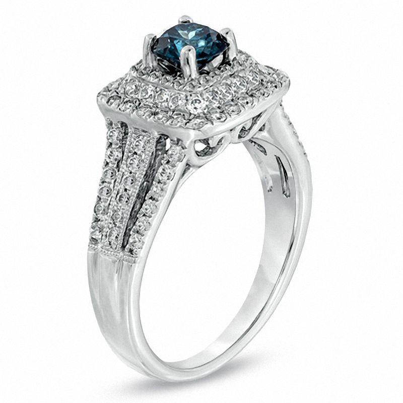 1.58 CT. T.W. Enhanced Blue and White Diamond Vintage-Style Ring 14K Gold