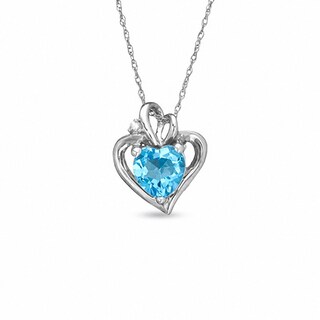 7.0mm Heart-Shaped Blue Topaz and Lab-Created White Sapphire Heart Pendant in 10K White Gold