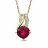 Thumbnail Image 0 of 6.0mm Cushion-Cut Lab-Created Ruby and White Sapphire Pendant in 10K Gold