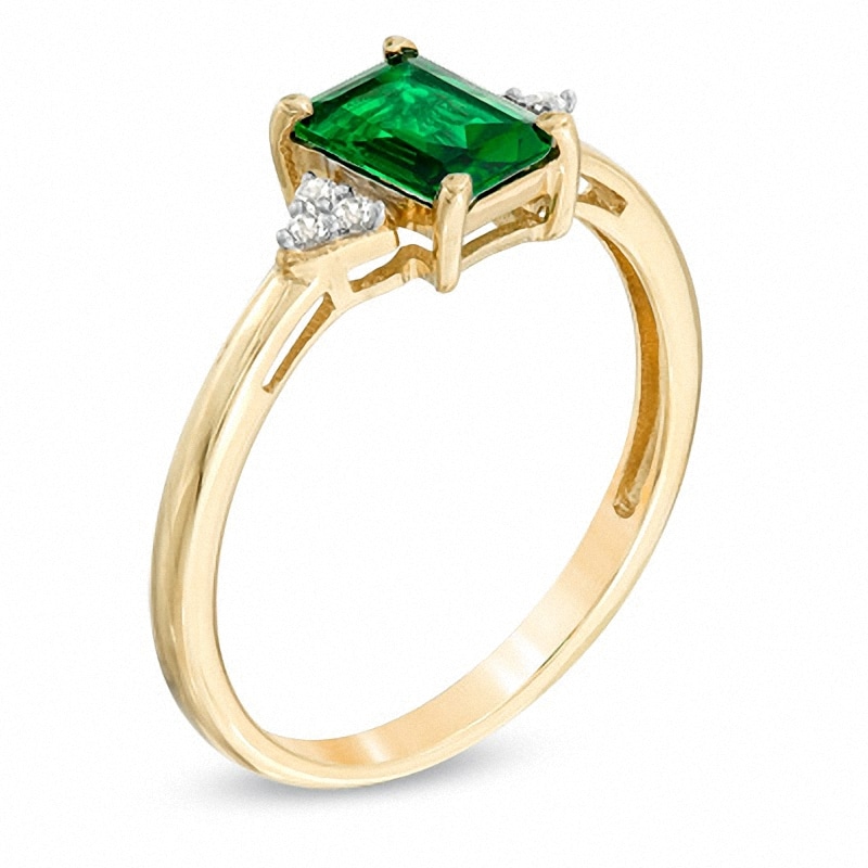 Emerald-Cut Lab-Created Emerald and White Sapphire Ring in 10K Gold ...