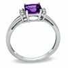 Thumbnail Image 1 of 6.0mm Cushion-Cut Amethyst and Lab-Created White Sapphire Ring in 10K White Gold