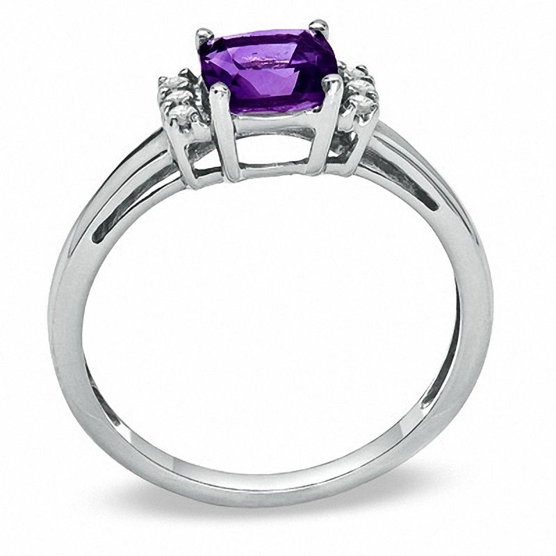 6.0mm Cushion-Cut Amethyst and Lab-Created White Sapphire Ring in 10K White Gold