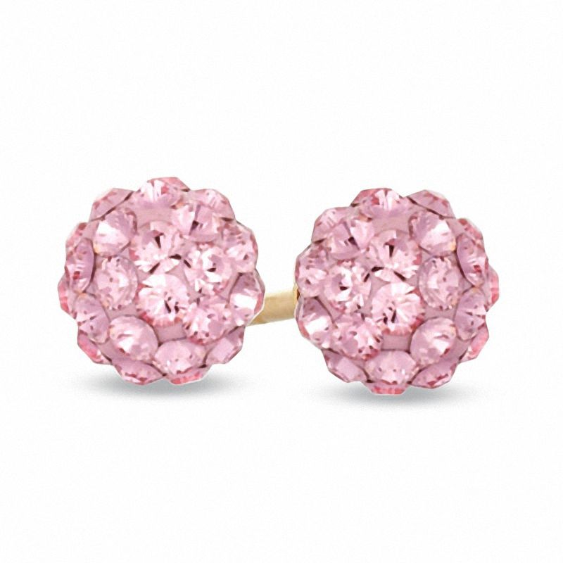 Pink Crystal Ball Stud Earrings in 14K Gold|Peoples Jewellers