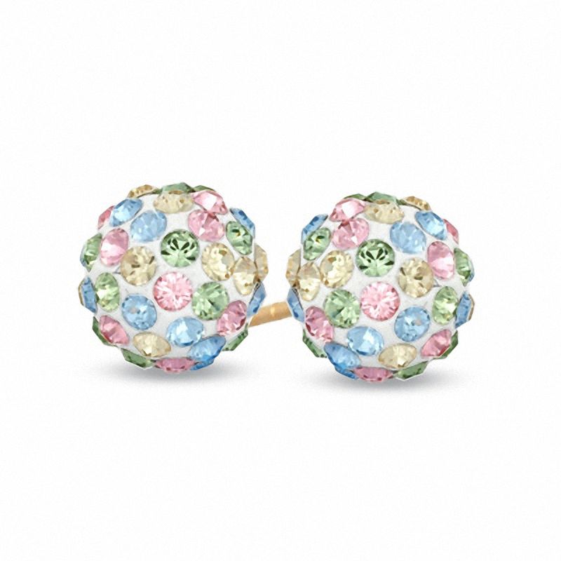 Multi-Coloured Pastel Crystal Ball Earrings in 14K Gold