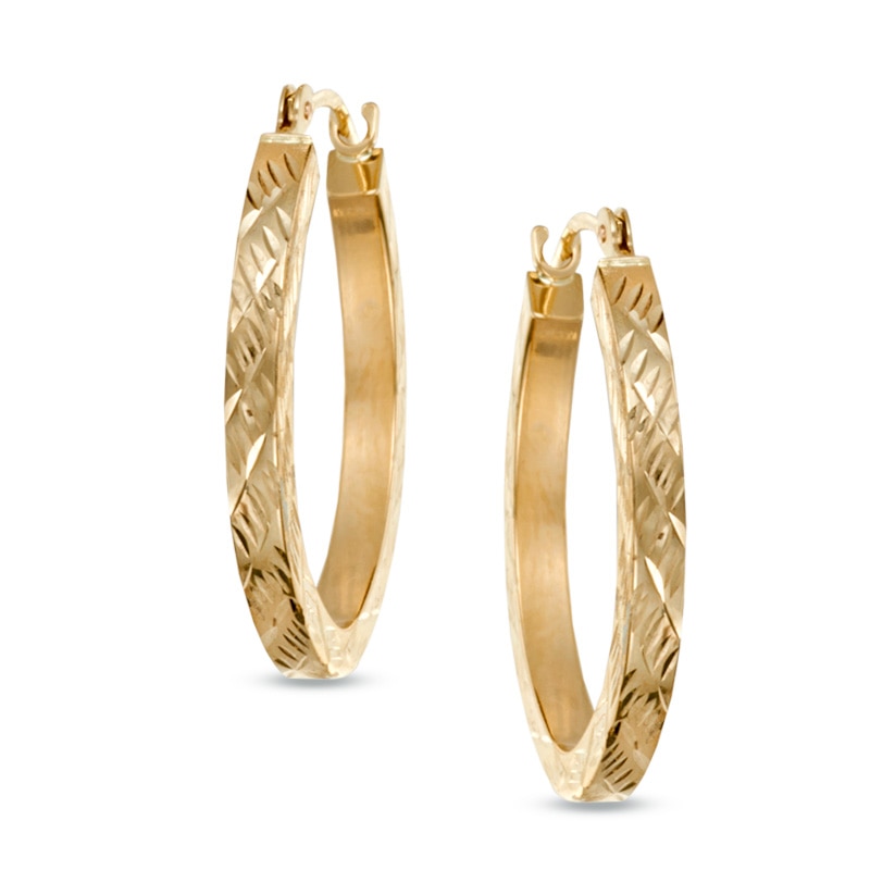 Oval Diamond-Cut Hoop Earrings in 14K Gold|Peoples Jewellers