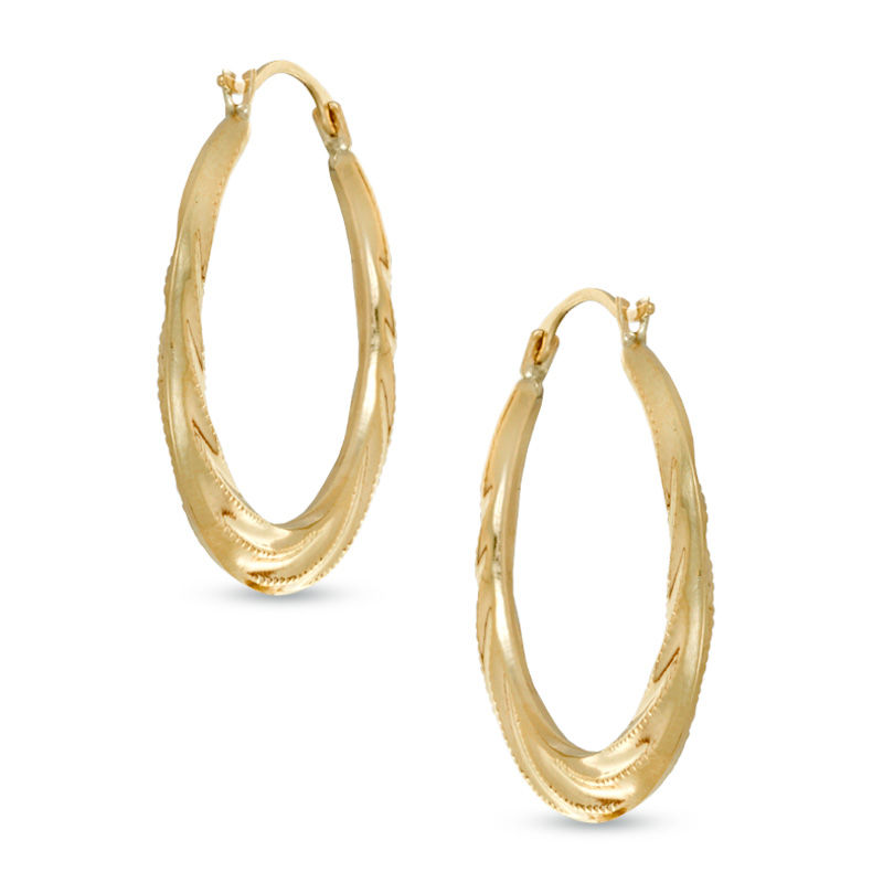 Medium Twist Beaded Hoop Earrings in 14K Gold
