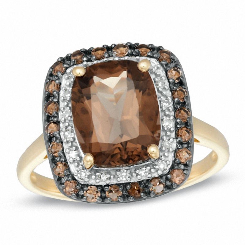 Cushion-Cut Smoky Quartz and Diamond Accent Ring in 10K Gold|Peoples Jewellers