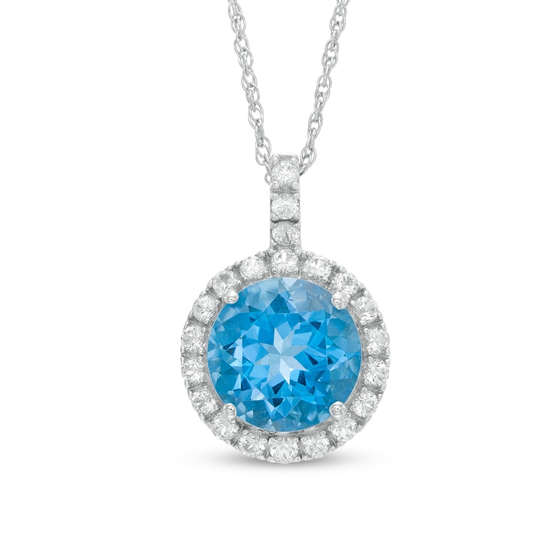 10.0mm Swiss Blue Topaz and Lab-Created White Sapphire Pendant in Sterling Silver