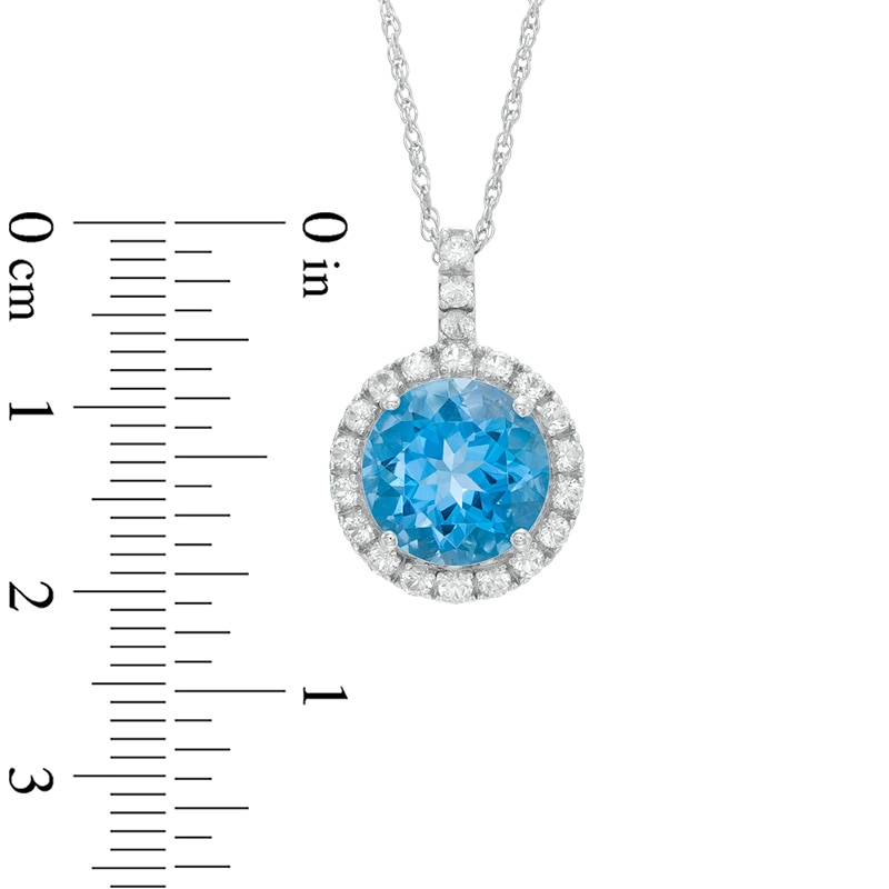10.0mm Swiss Blue Topaz and Lab-Created White Sapphire Pendant in Sterling Silver