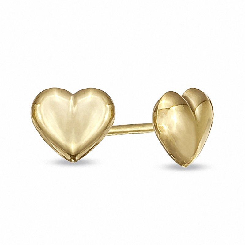 Child's Puffy Heart Stud Earrings in Hollow 14K Gold