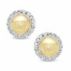 Thumbnail Image 1 of Crystal Framed Button Earrings in 14K Gold