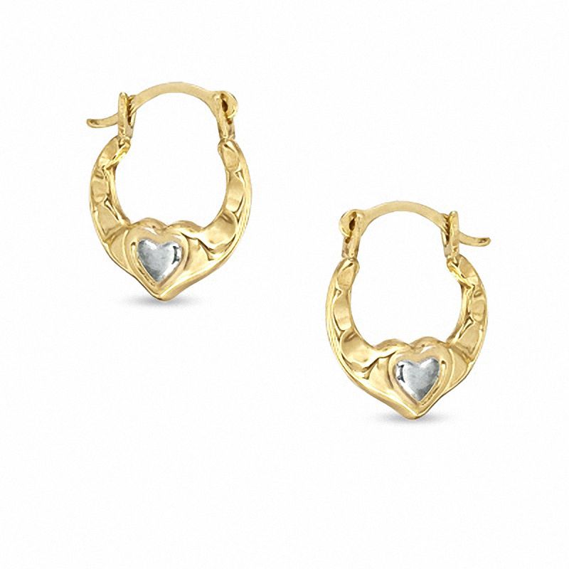 Main Image 1 of Child's Wavy Heart Hoop Earrings in 14K Two-Tone Gold